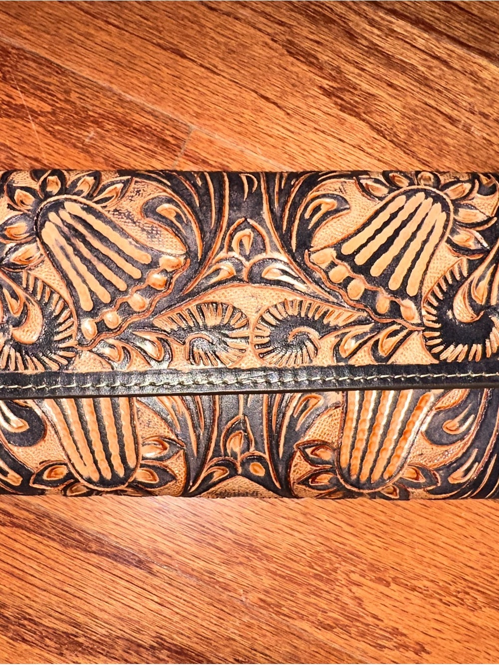 Hand-Tooled Leather Wallet - Tan and Black